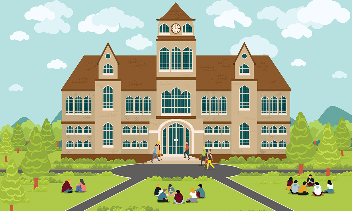 Decorative Banner depicting an image of a college building